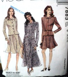7883 MCCALLS  LS BUTTON JACKET TOP, FLARE SKIRT 3 LENGTHS PATTERN 8-12 UNCUT